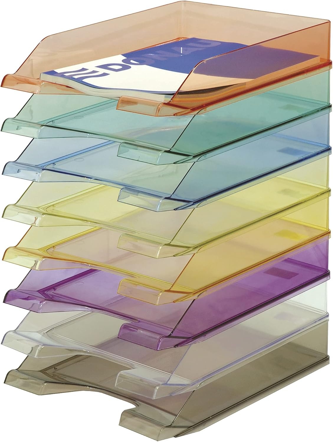 DONAU Brievenbak standaard transparant blauw / 6 stuks - A4 / brievenmand moderne en stapelbare plank/transparant glashelder/bureaublad/polystyreen