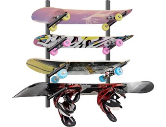 DEYOFA Skateboard Wandrek - 4 Lagen - Zwart - Ruimtebesparend Wandmontage Systeem