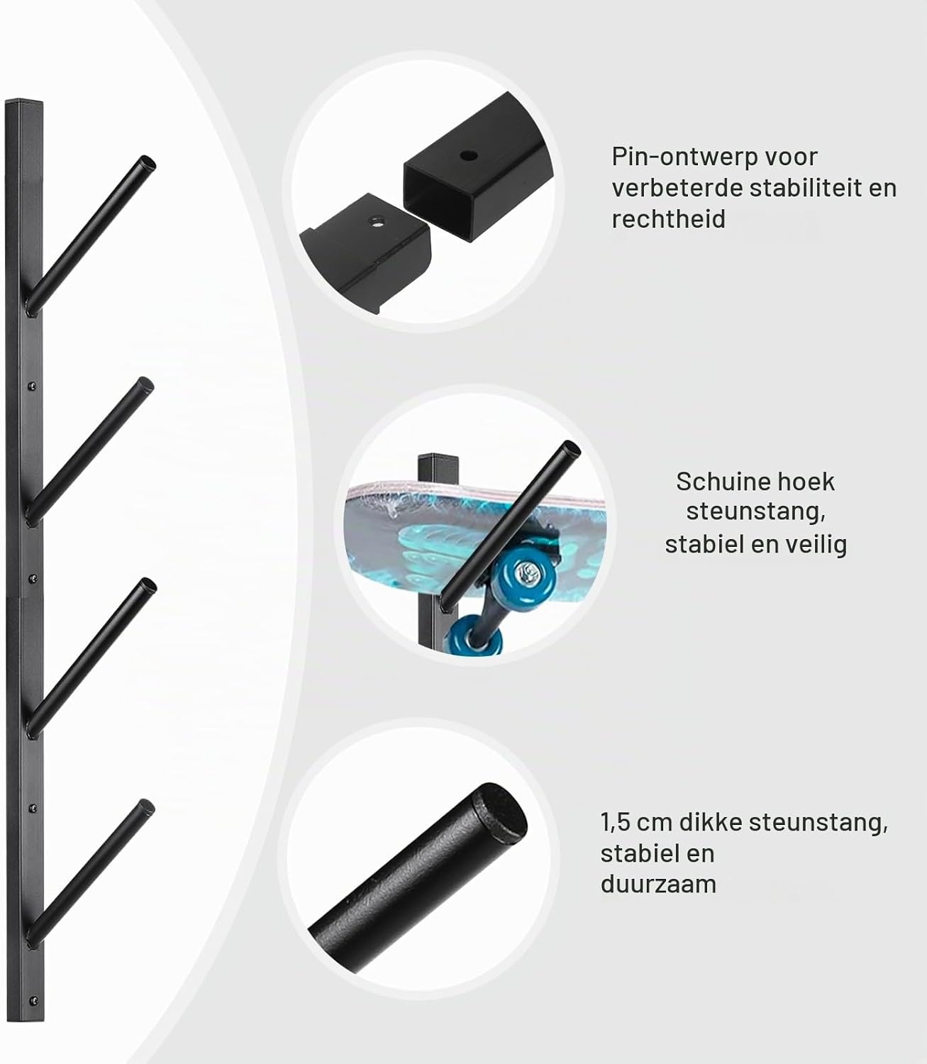 DEYOFA Skateboard Wandrek - 4 Lagen - Zwart - Ruimtebesparend Wandmontage Systeem