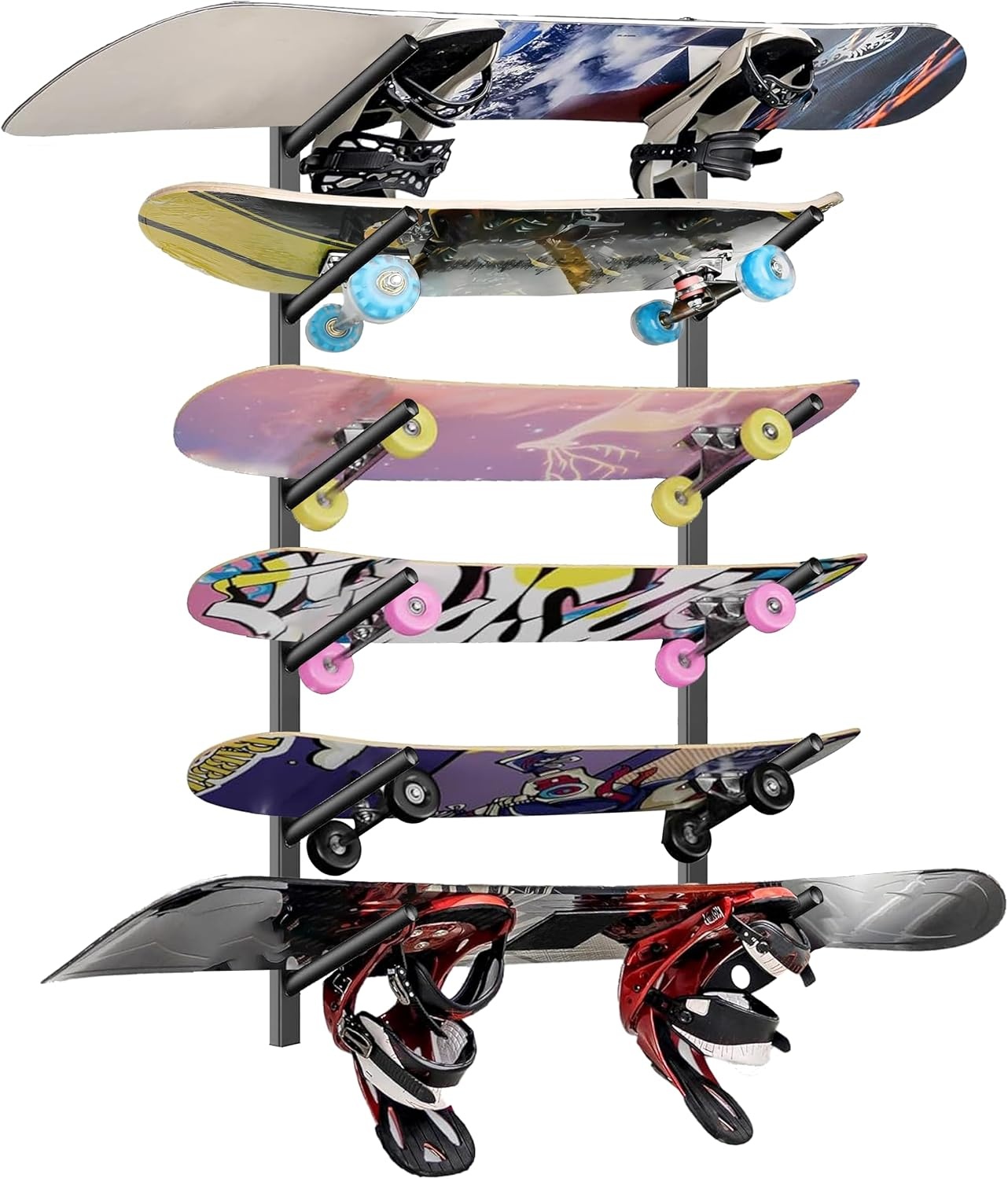 DEYOFA Skateboard Wandrek - 4 Lagen - Zwart - Ruimtebesparend Wandmontage Systeem
