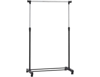 Amazon Basics Kledingrek op wielen, chroom, 91,5-145 x 42 x 134-161 cm