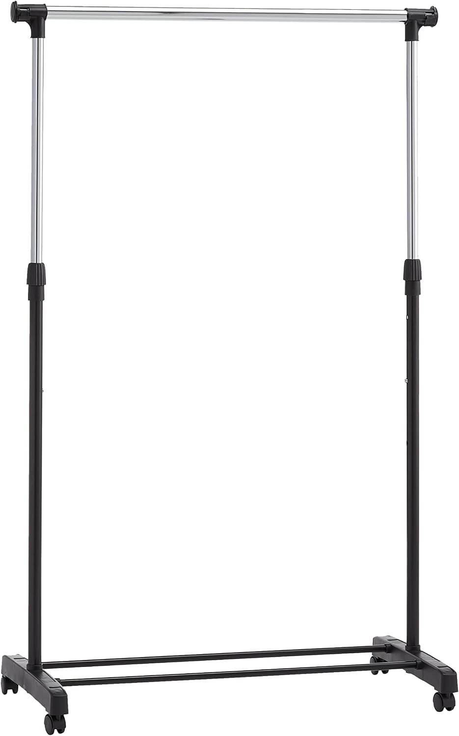 Amazon Basics Kledingrek op wielen, chroom, 91,5-145 x 42 x 134-161 cm