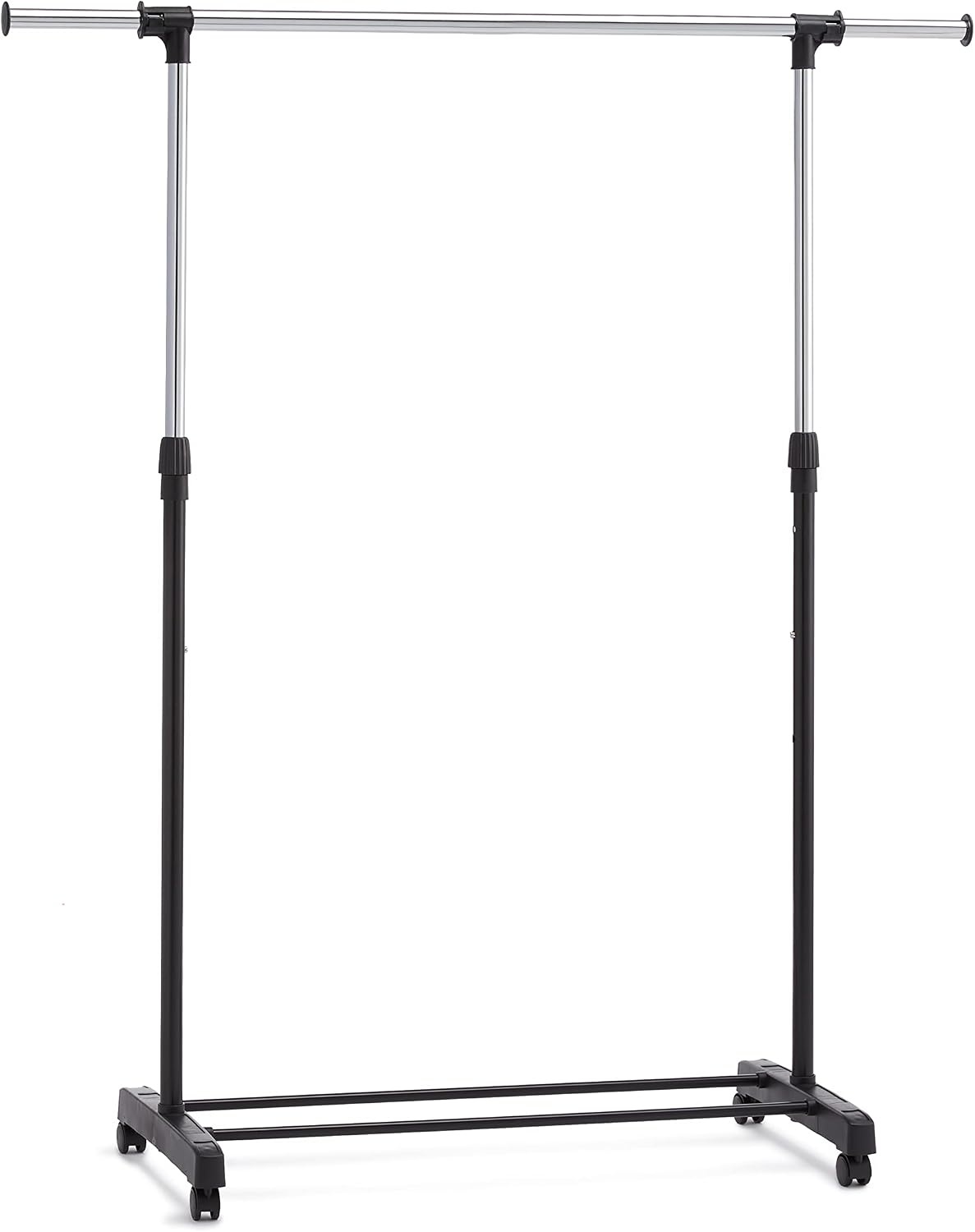 Amazon Basics Kledingrek op wielen, chroom, 91,5-145 x 42 x 134-161 cm