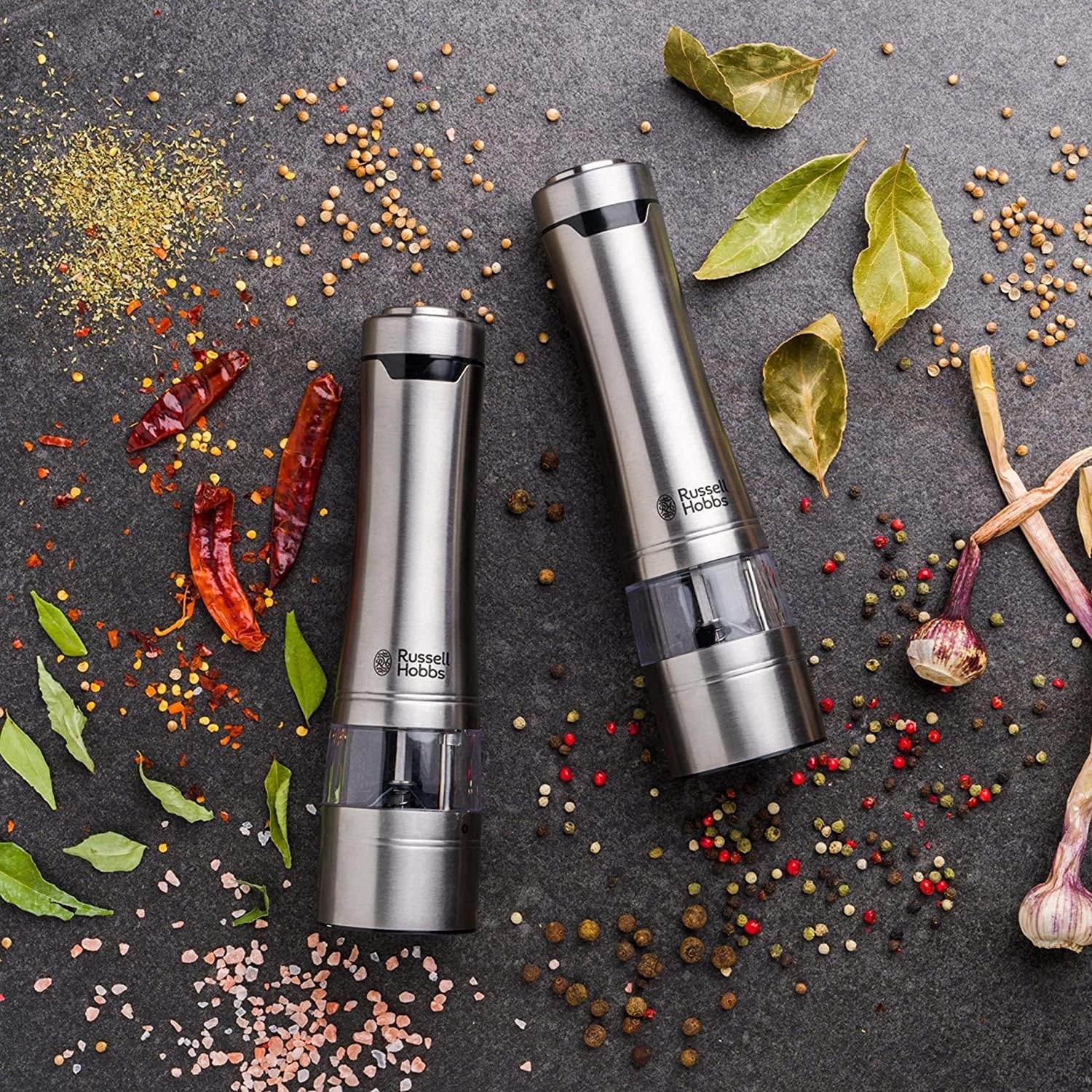 Russell Hobbs Elektrische Peper- en Zoutmolen Set - Geborsteld RVS - 2 stuks
