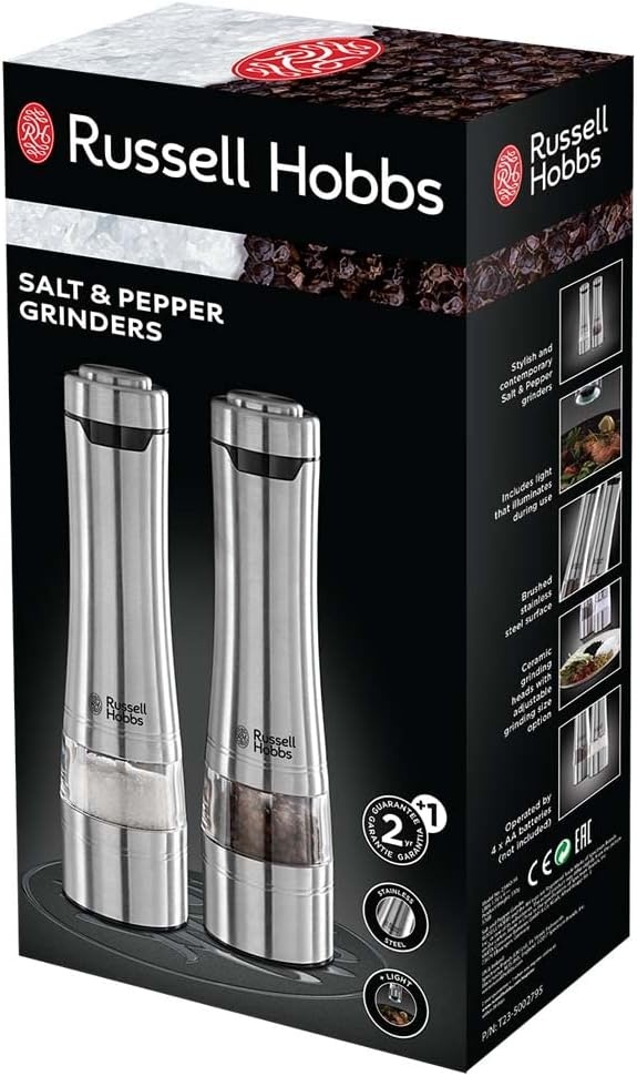 Russell Hobbs Elektrische Peper- en Zoutmolen Set - Geborsteld RVS - 2 stuks