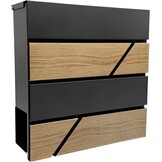Relaxdays brievenbus, houtlook, met krantenvak, moderne wandbrievenbus, HBD: 37x37x11 cm, 4 sleutels, ijzer, antraciet