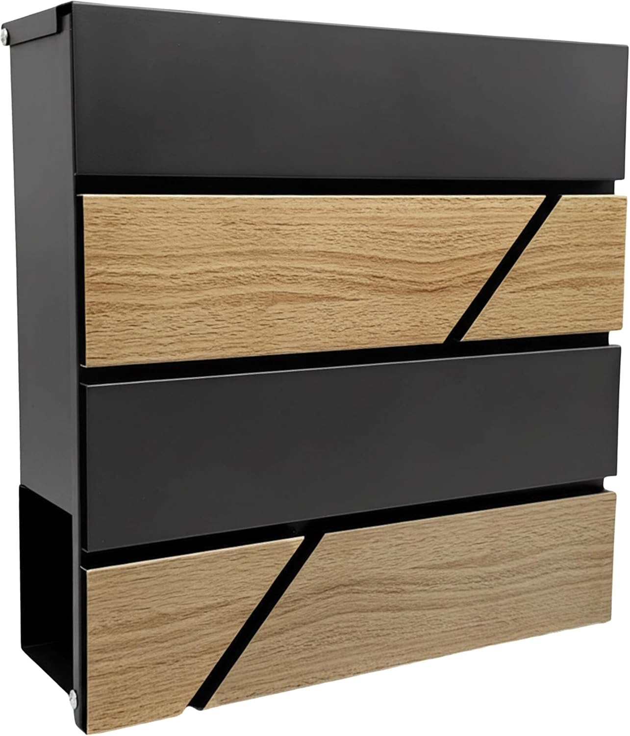 Relaxdays brievenbus, houtlook, met krantenvak, moderne wandbrievenbus, HBD: 37x37x11 cm, 4 sleutels, ijzer, antraciet