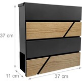 Relaxdays brievenbus, houtlook, met krantenvak, moderne wandbrievenbus, HBD: 37x37x11 cm, 4 sleutels, ijzer, antraciet