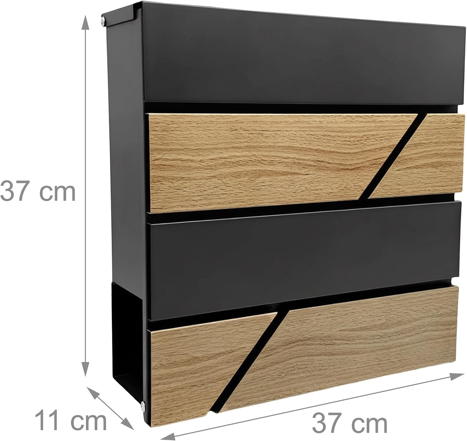 Relaxdays brievenbus, houtlook, met krantenvak, moderne wandbrievenbus, HBD: 37x37x11 cm, 4 sleutels, ijzer, antraciet