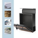 Relaxdays brievenbus, houtlook, met krantenvak, moderne wandbrievenbus, HBD: 37x37x11 cm, 4 sleutels, ijzer, antraciet