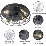 Matzwarte Plafondventilator met Lamp Ø 48 cm - 34% Korting