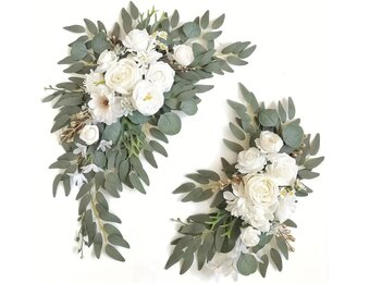 Kunstbloemenguirlande Wit 2-Delig - Pioenrozen & Rozen - 32% Korting