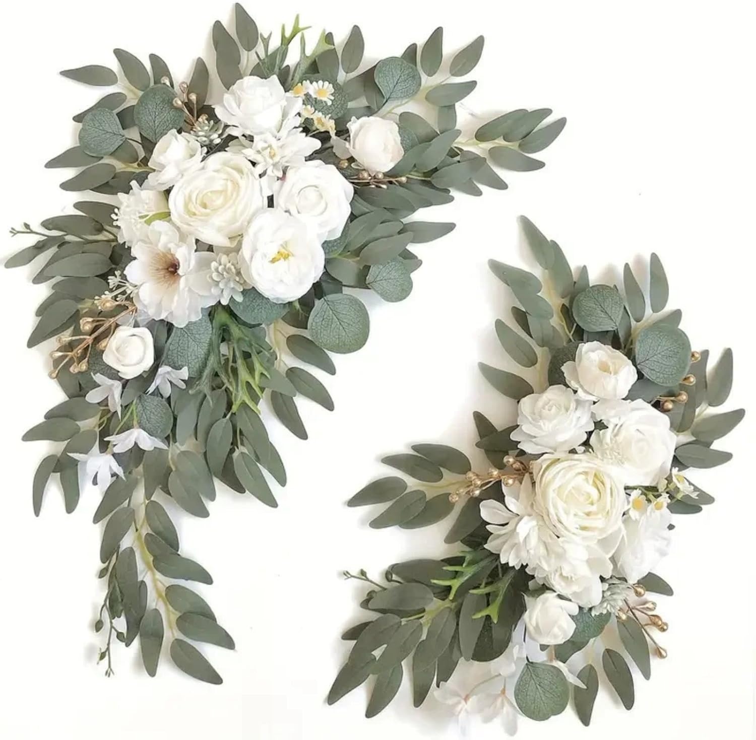 Kunstbloemenguirlande Wit 2-Delig - Pioenrozen & Rozen - 32% Korting