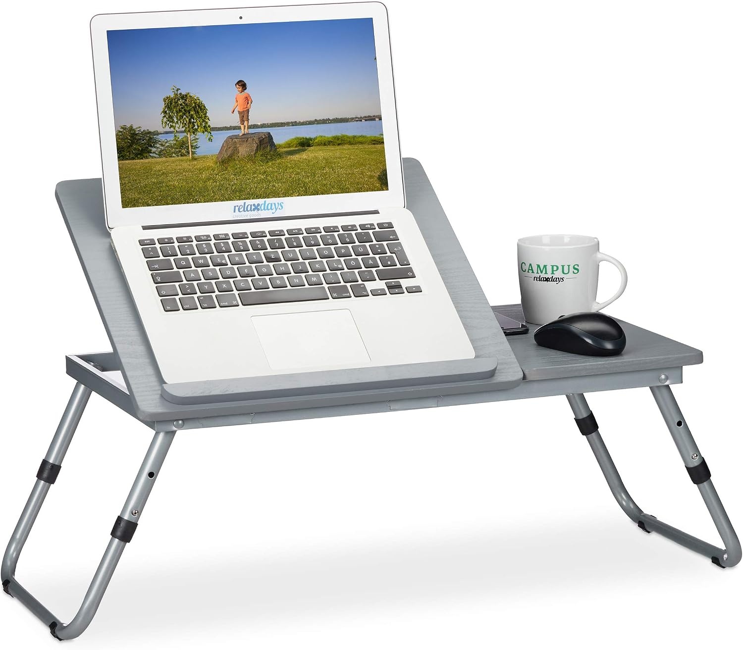 Inklapbare Laptoptafel met 4 Kantelstanden & 2 Hoogtes - Grijs (33% Korting)