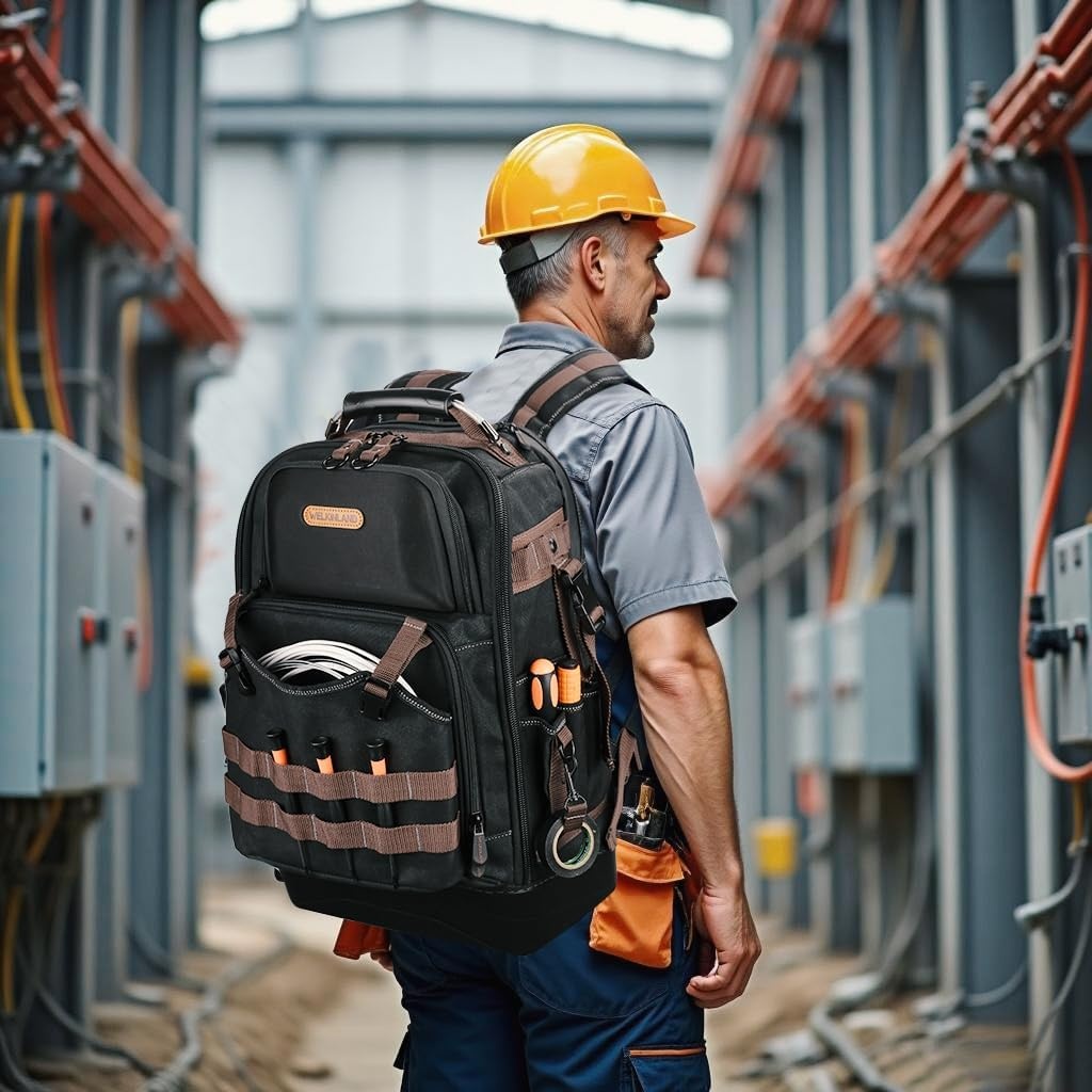 Gereedschapsrugzak 45L, 76 Vakken, Laptopvak, Waxed Canvas - 35% Korting