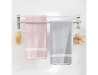 Dubbele Handdoekhouder 80cm Geborsteld Nikkel - Zelfklevend of Boren - 31% Korting