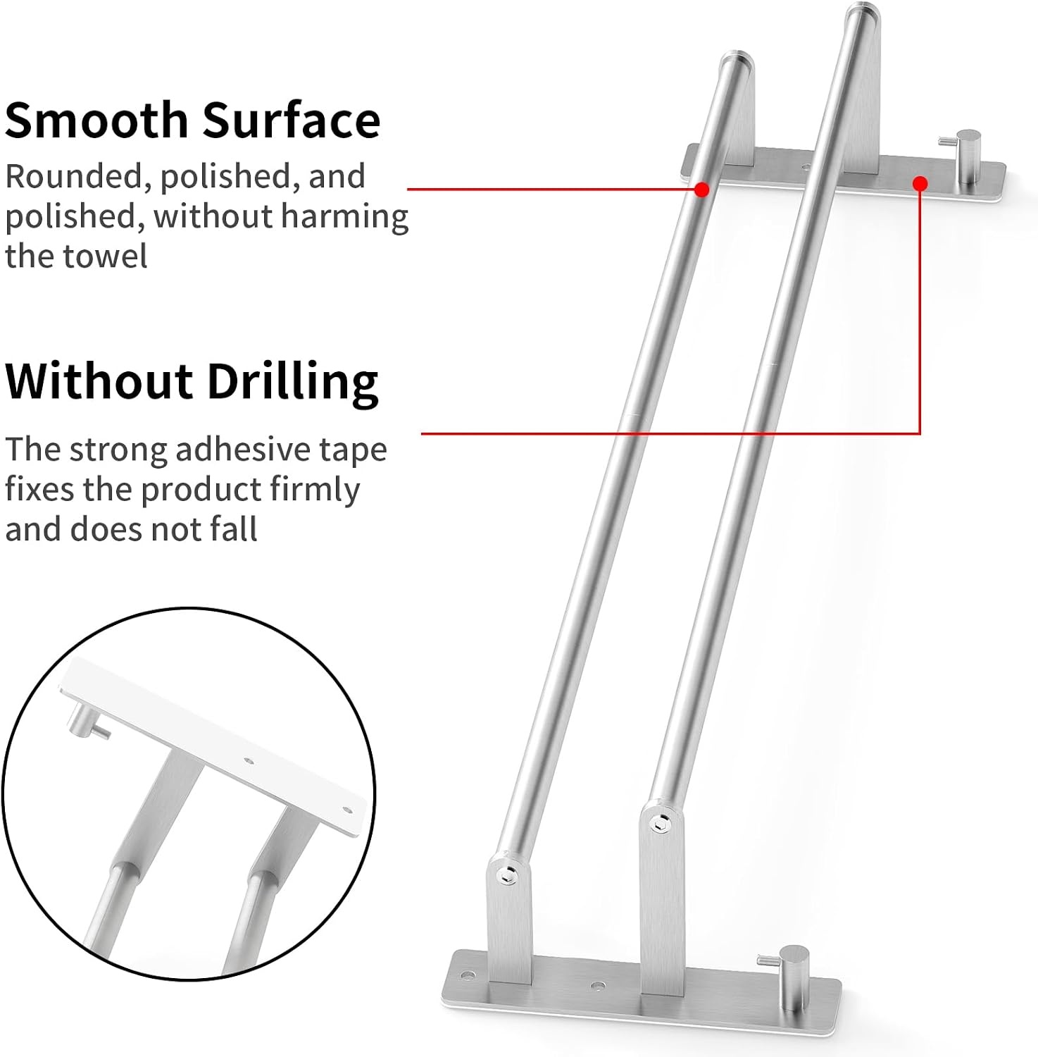 Dubbele Handdoekhouder 80cm Geborsteld Nikkel - Zelfklevend of Boren - 31% Korting