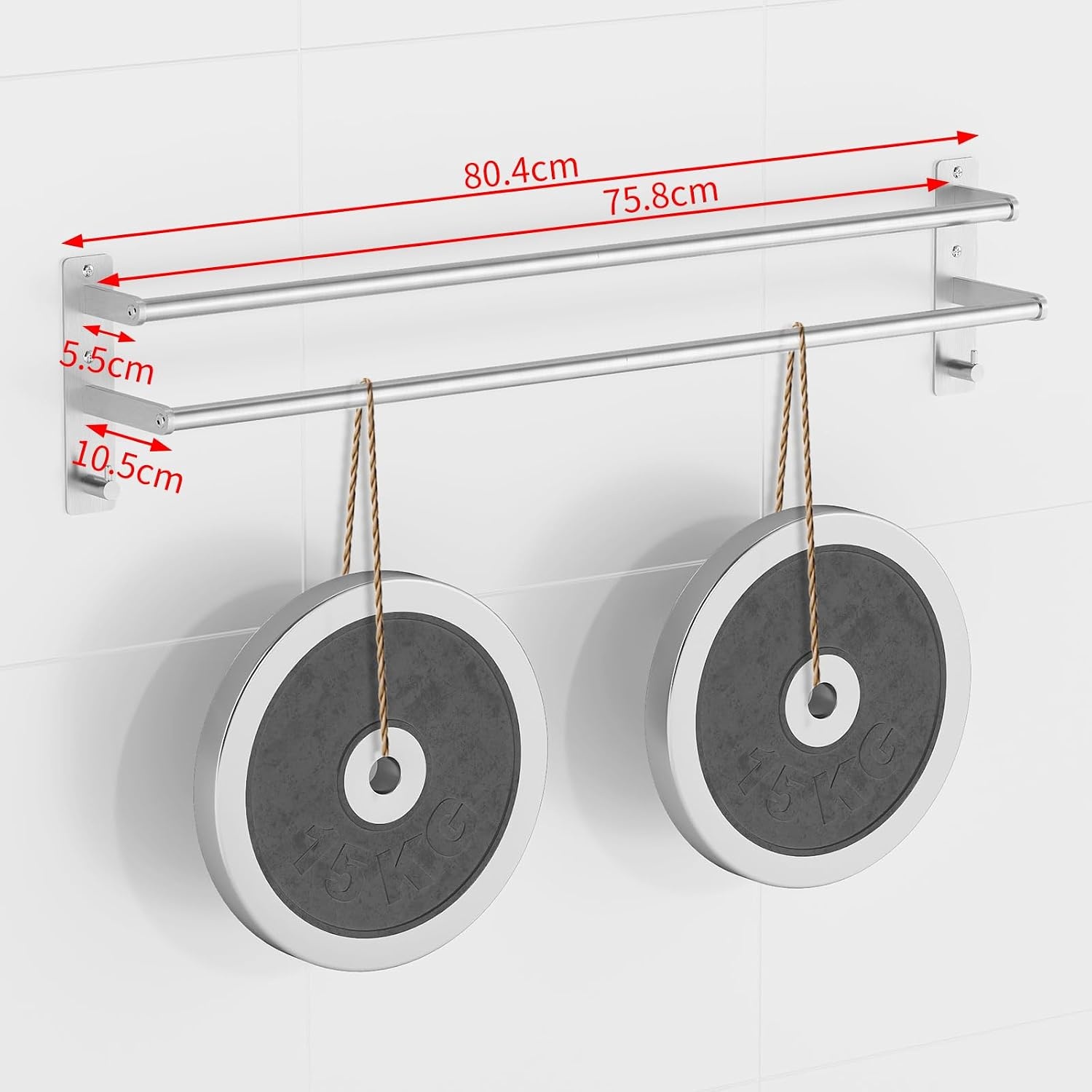 Dubbele Handdoekhouder 80cm Geborsteld Nikkel - Zelfklevend of Boren - 31% Korting