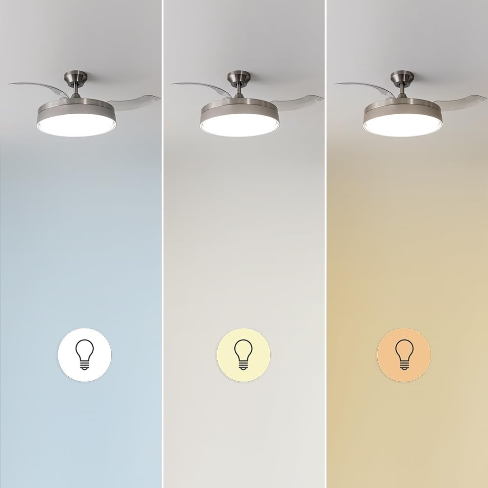 Plafondventilator met Lamp, 42" Intrekbare Vleugels, 3 Kleuren Licht & Timer - 34% Korting!