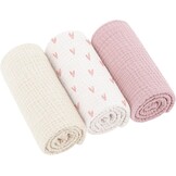 Zachte Molton Baby Doeken (3 stuks) - 100% Katoen - 60x60cm - Roze Hart - 37% Korting