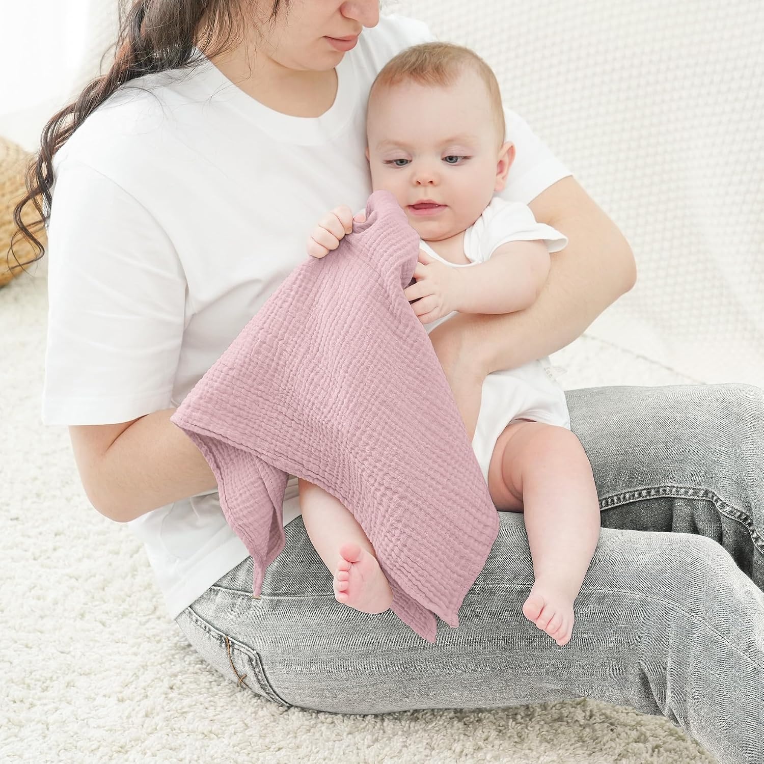 Zachte Molton Baby Doeken (3 stuks) - 100% Katoen - 60x60cm - Roze Hart - 37% Korting