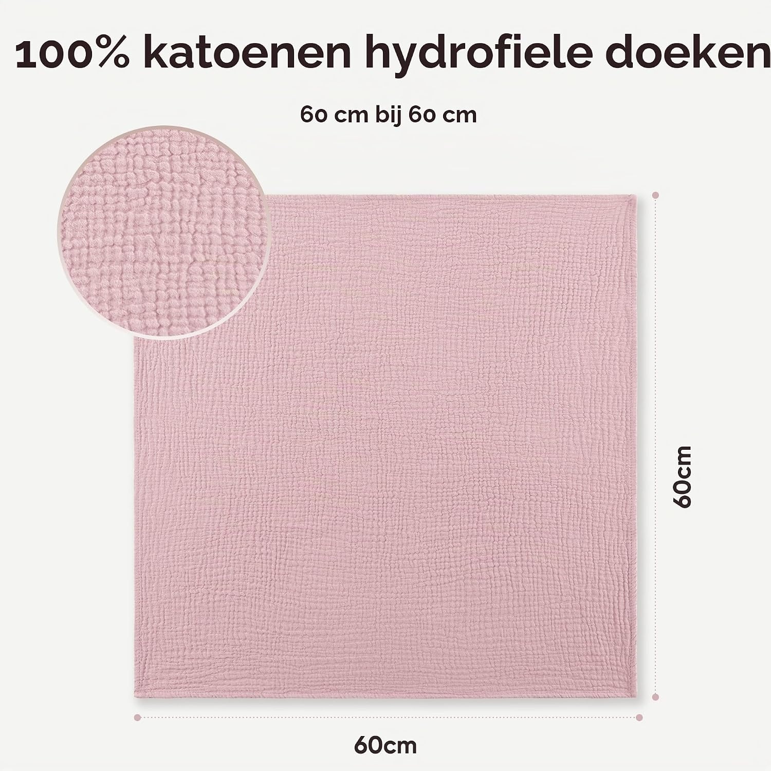 Zachte Molton Baby Doeken (3 stuks) - 100% Katoen - 60x60cm - Roze Hart - 37% Korting