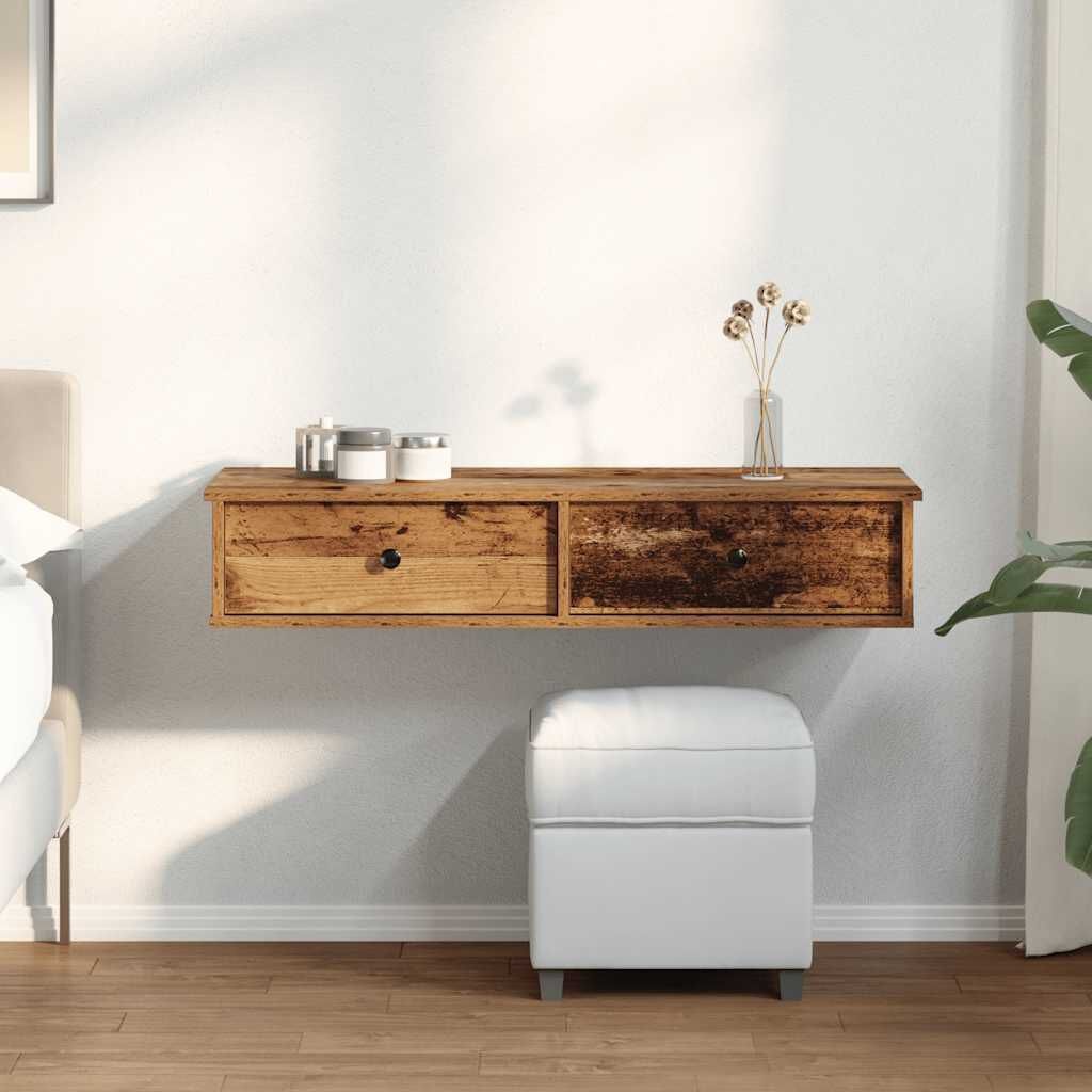 Wandschap met 3 Lades - Bewerkt Hout - Oud Houtkleurig - 34% Korting