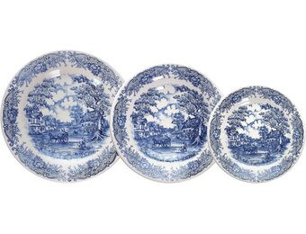 18-delig Servies Oud Engeland - 6 Personen - Aardewerk - Wit/Blauw - 34% Korting