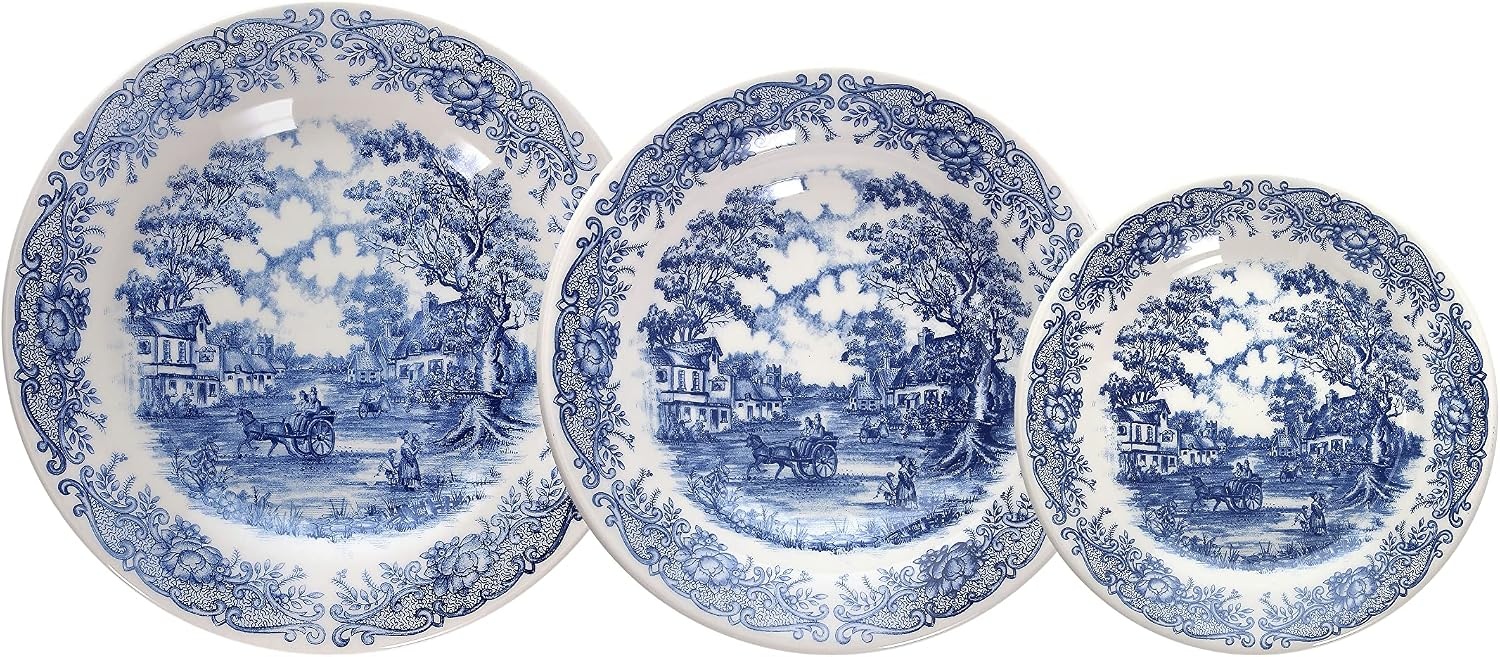 18-delig Servies Oud Engeland - 6 Personen - Aardewerk - Wit/Blauw - 34% Korting
