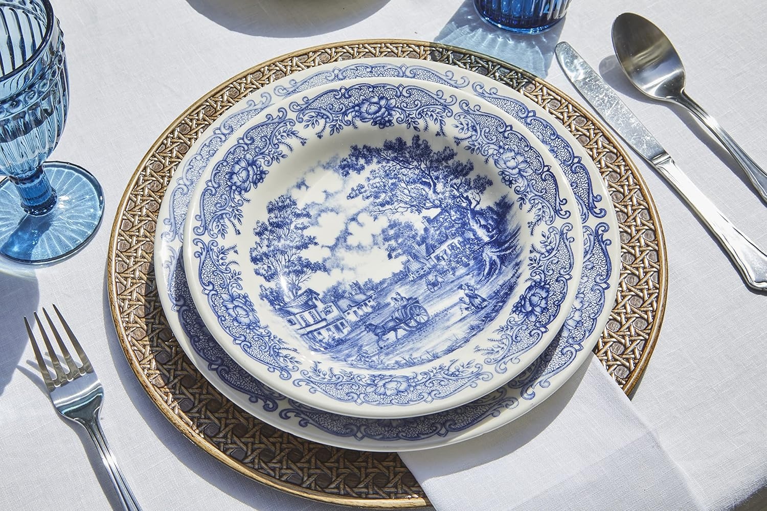 18-delig Servies Oud Engeland - 6 Personen - Aardewerk - Wit/Blauw - 34% Korting
