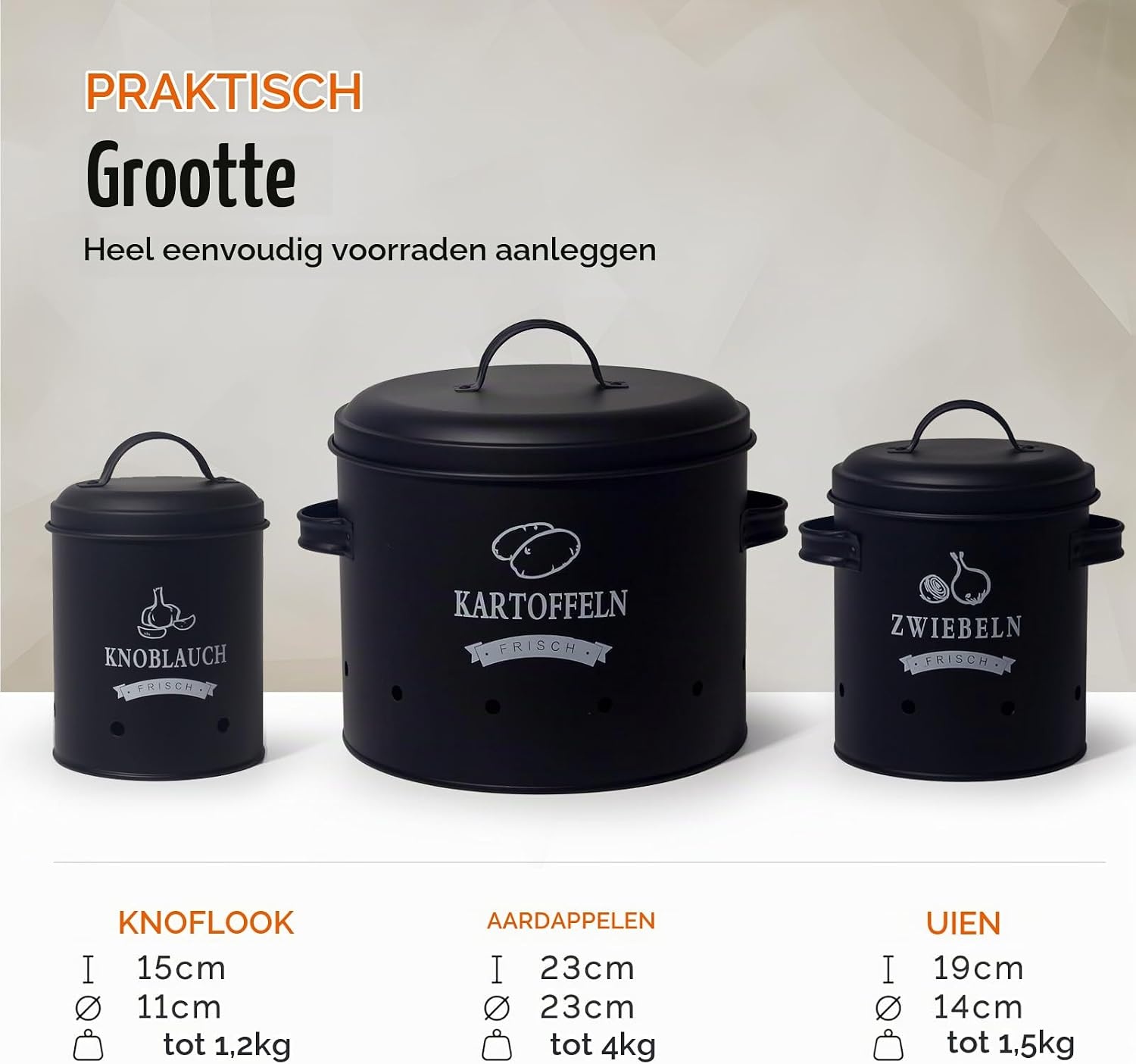 Retro Aardappel- & Uienblik Set Zwart - 33% Korting
