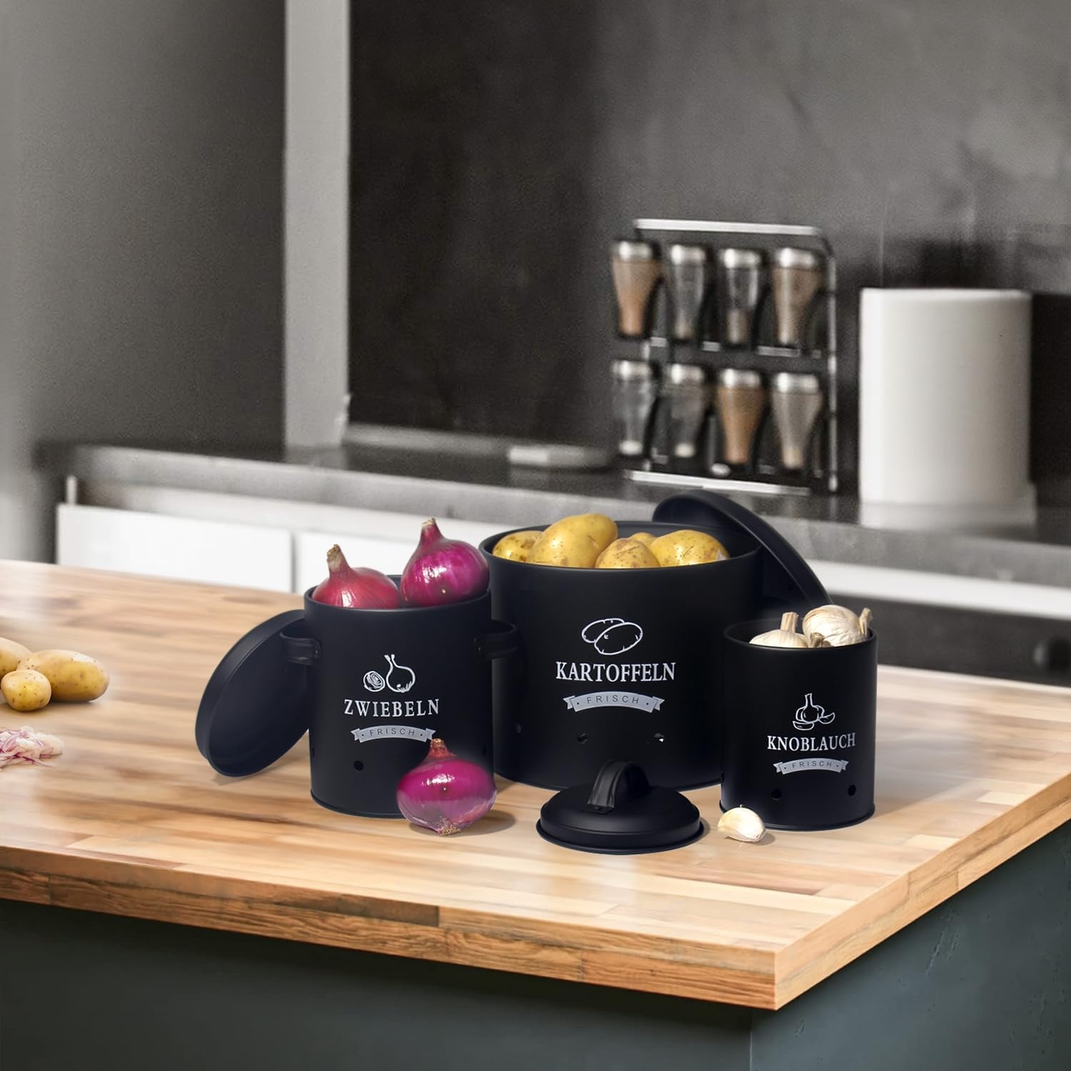 Retro Aardappel- & Uienblik Set Zwart - 33% Korting