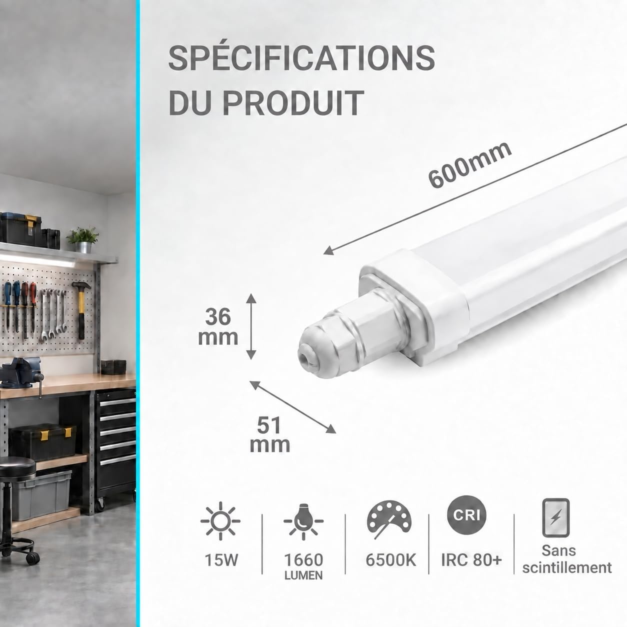 2x LED Vochtbestendige Plafondlamp 15W 60cm Koudwit IP65