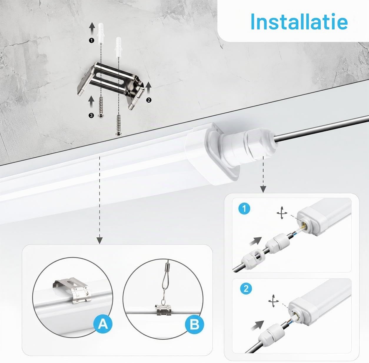 2x LED Vochtbestendige Plafondlamp 15W 60cm Koudwit IP65