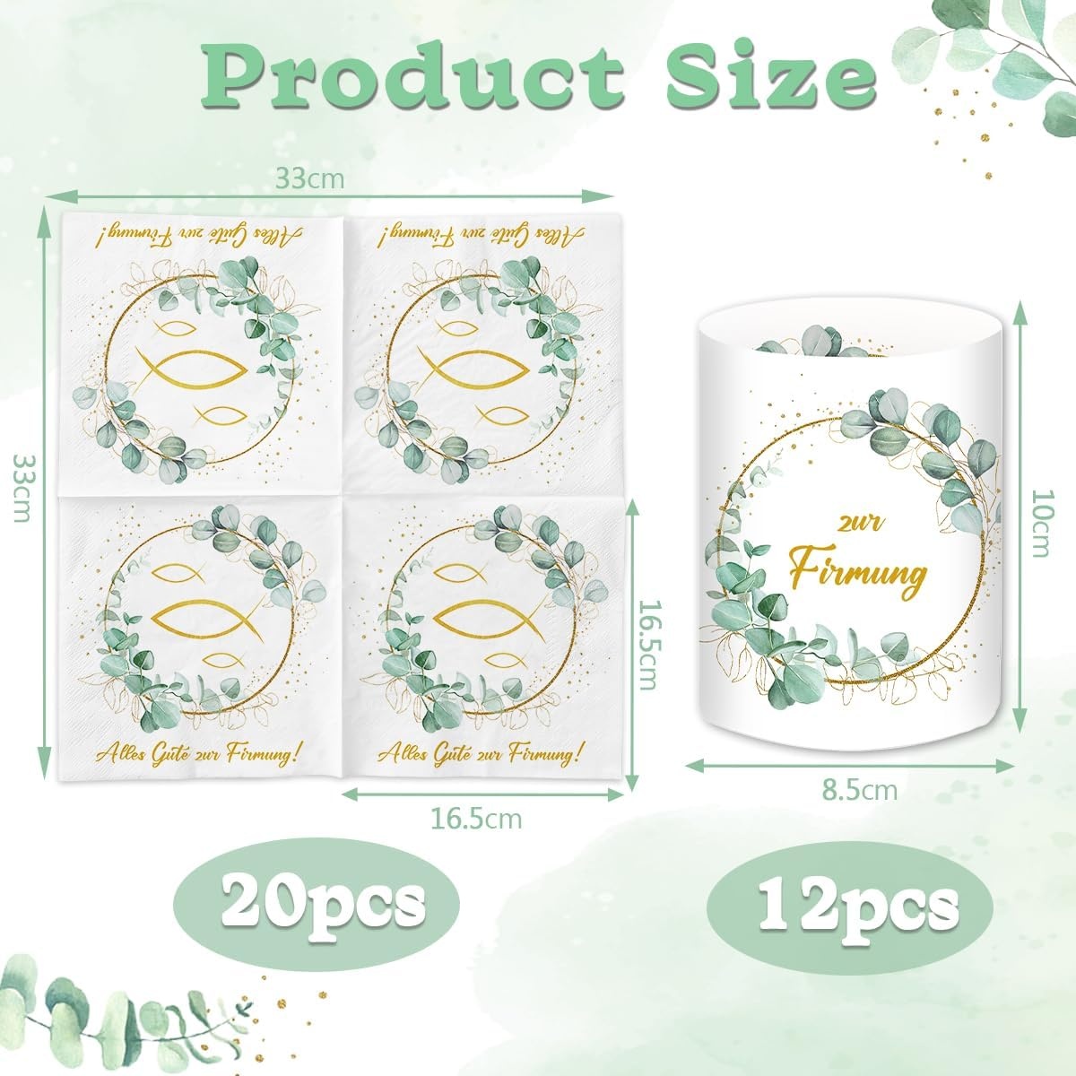 Decoratieset Vormsel Eucalyptus Groen - 20 Servetten, 12 Windlichten, 60 Houten Vissen - 37% Korting