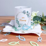 Decoratieset Vormsel Eucalyptus Groen - 20 Servetten, 12 Windlichten, 60 Houten Vissen - 37% Korting
