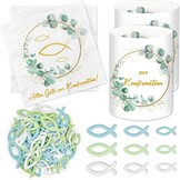 Decoratieset Vormsel Eucalyptus Groen - 20 Servetten, 12 Windlichten, 60 Houten Vissen - 37% Korting