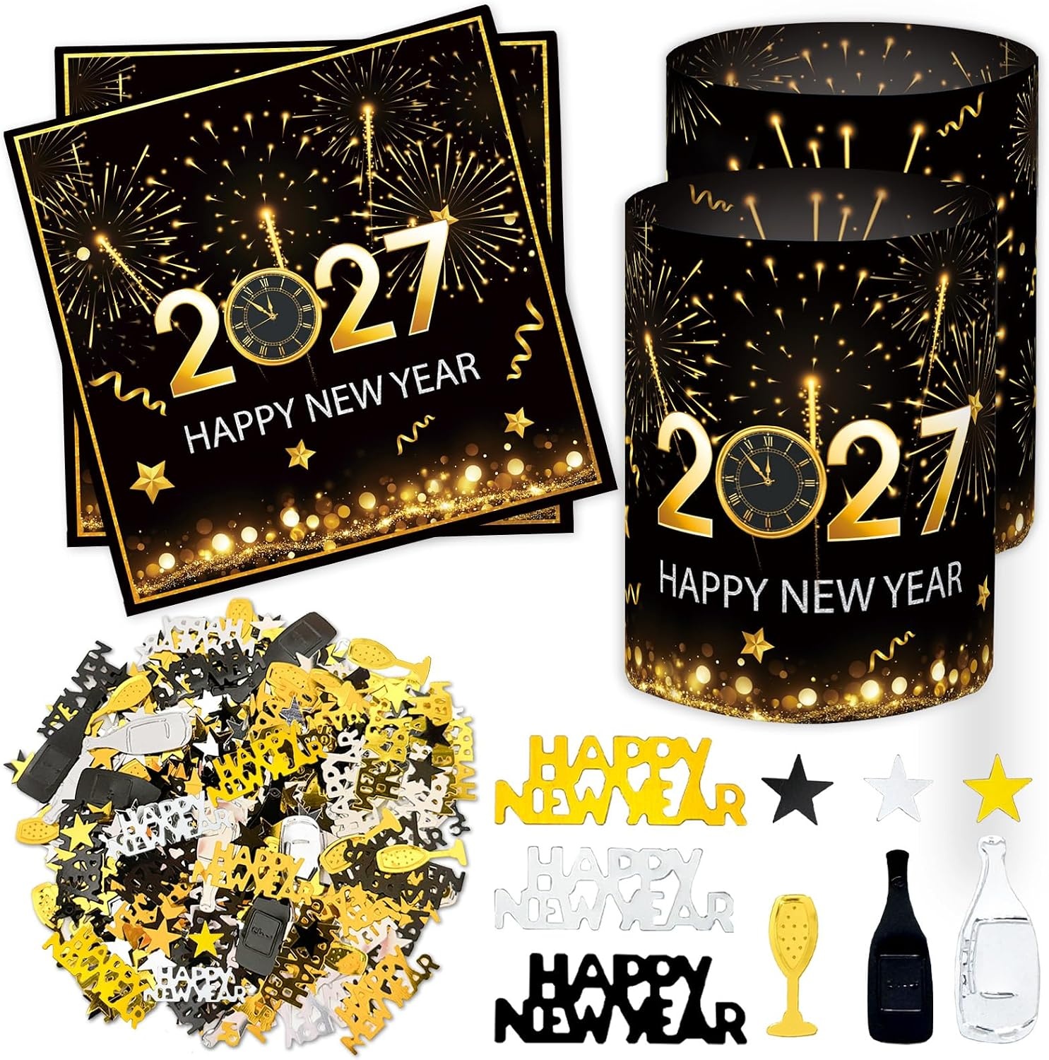 Decoratieset Vormsel Eucalyptus Groen - 20 Servetten, 12 Windlichten, 60 Houten Vissen - 37% Korting