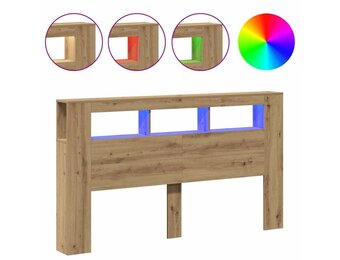 Hoofdeinde met LED, 180x18,5x103,5 cm, Hout, Artisanaal Eiken, 35% Korting