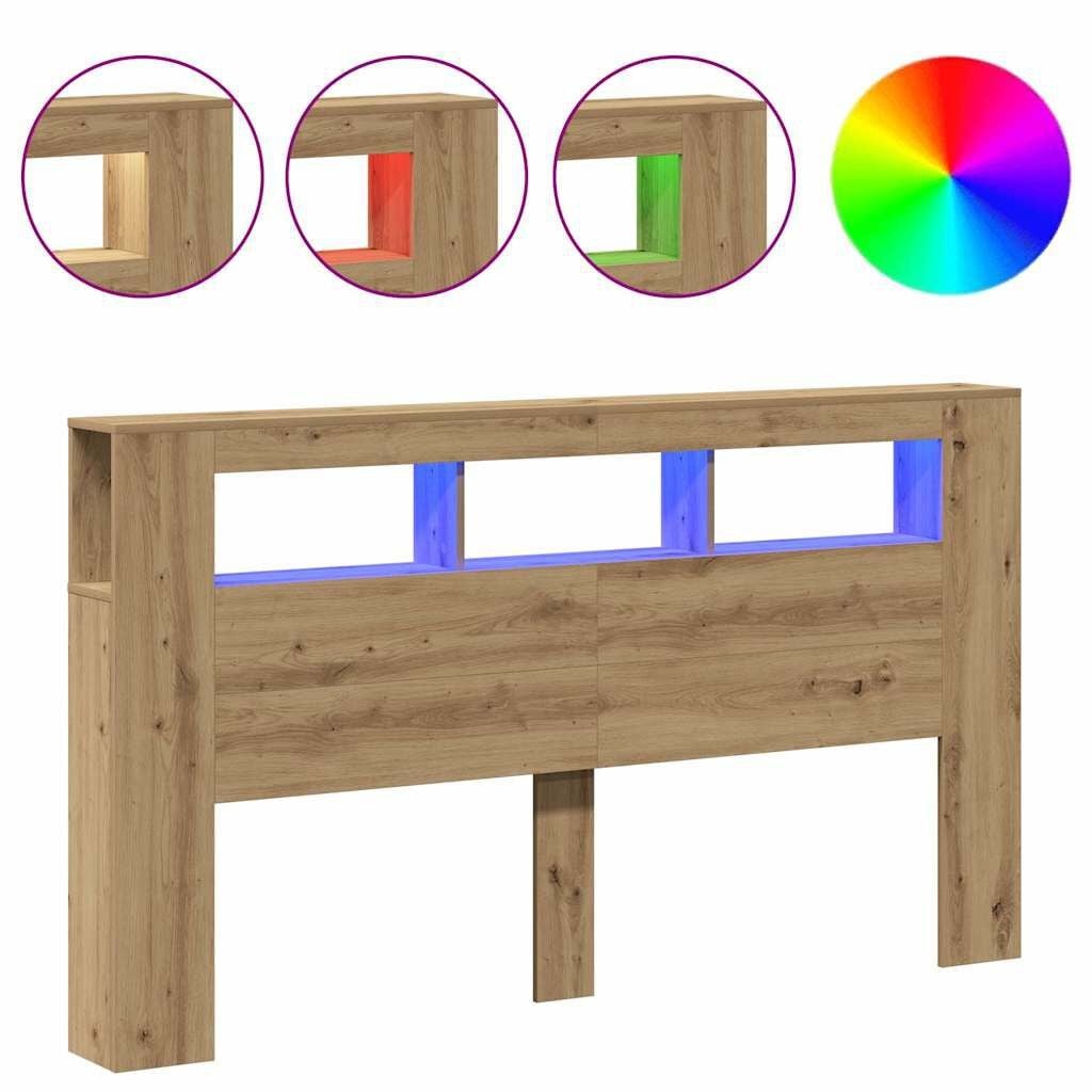 Hoofdeinde met LED, 180x18,5x103,5 cm, Hout, Artisanaal Eiken, 35% Korting