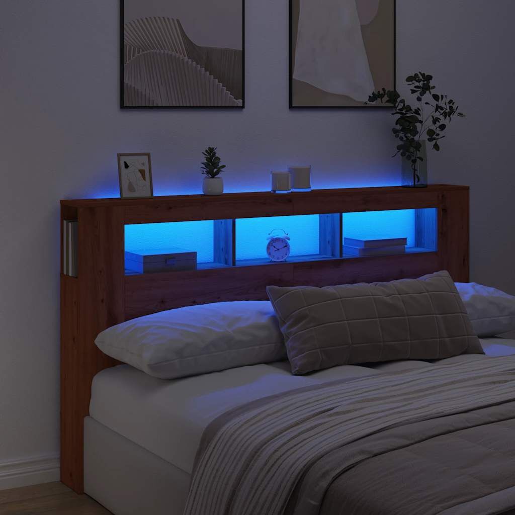 Hoofdeinde met LED, 180x18,5x103,5 cm, Hout, Artisanaal Eiken, 35% Korting