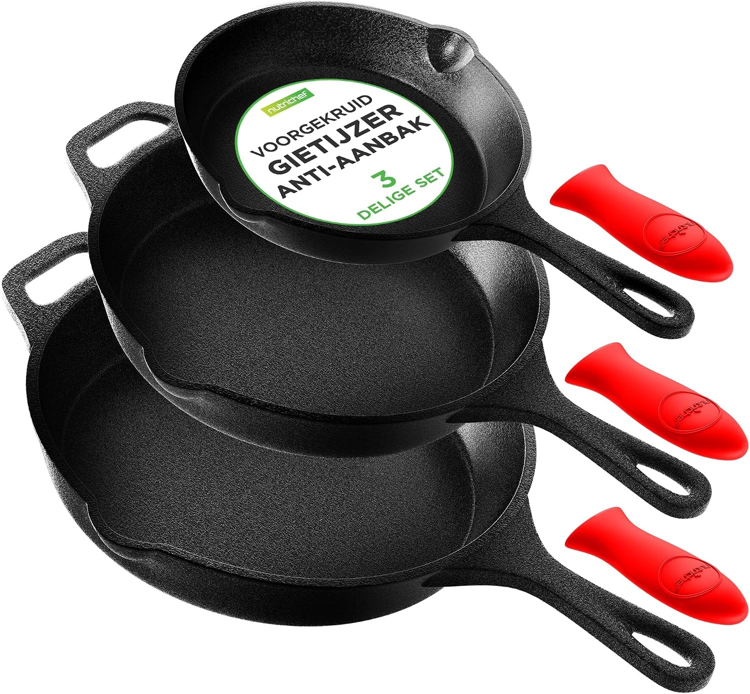 3-delige Gietijzeren Koekenpannen Set (20/25/30cm) - 34% Korting