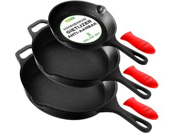 3-delige Gietijzeren Koekenpannen Set (20/25/30cm) - 34% Korting