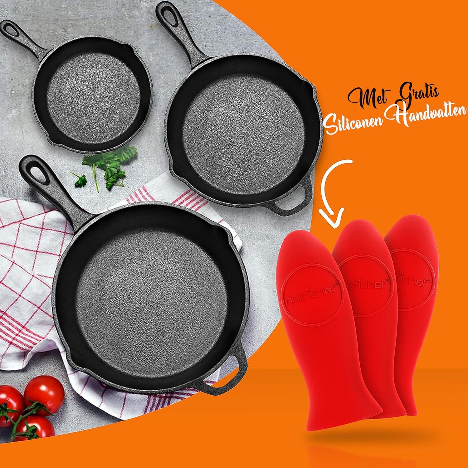 3-delige Gietijzeren Koekenpannen Set (20/25/30cm) - 34% Korting