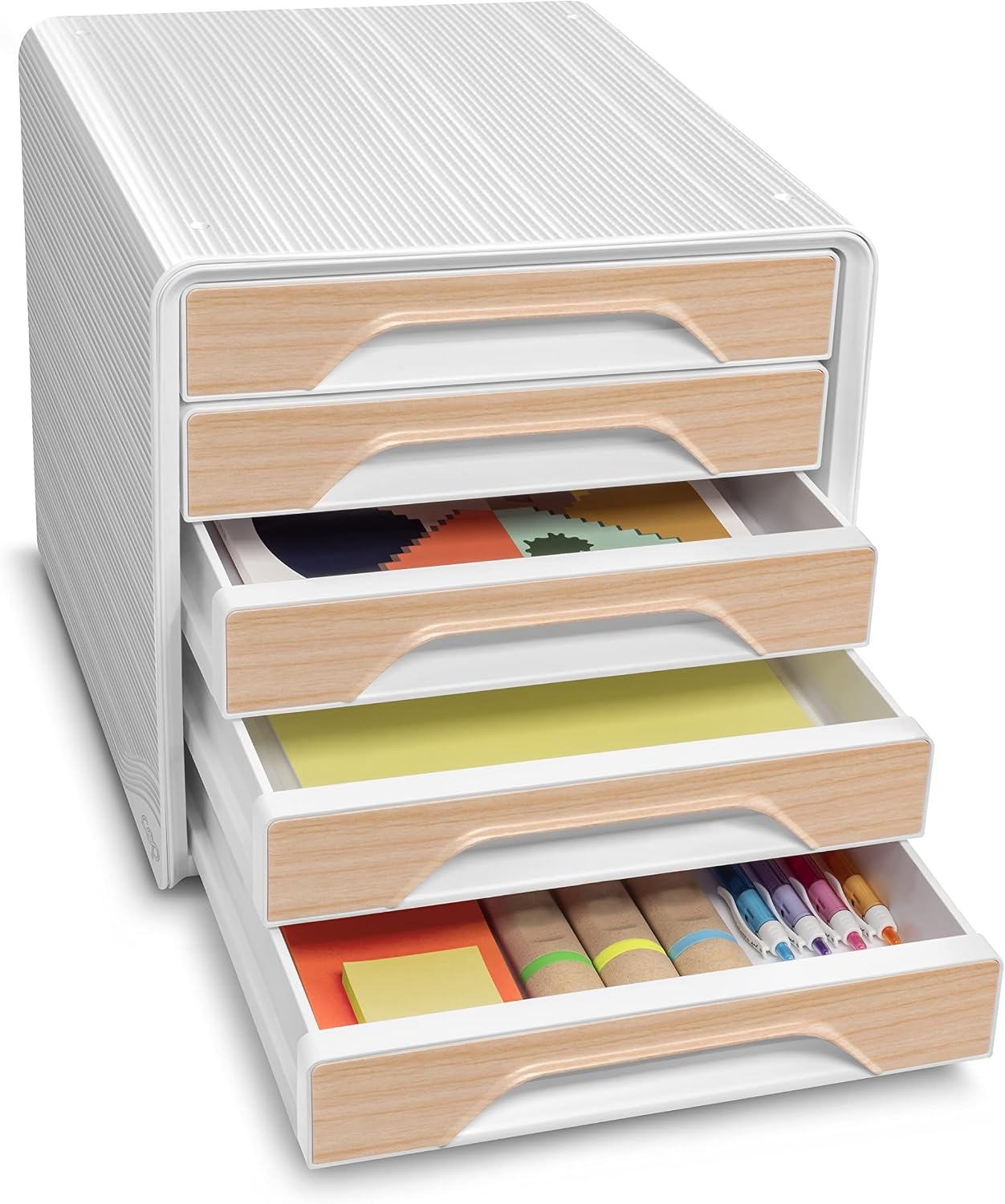 Ladeblok bureau Smoove Silva, Wit/Beukenhout, 5 Laden, 34% Korting