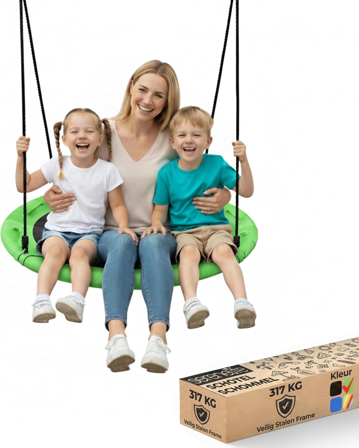 Nestschommel Kinderen Groen 100 cm met Ophangset - 34% Korting