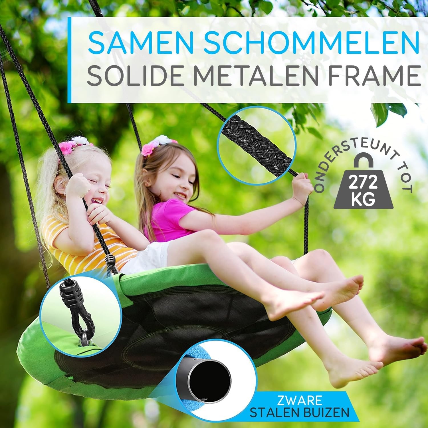 Nestschommel Kinderen Groen 100 cm met Ophangset - 34% Korting