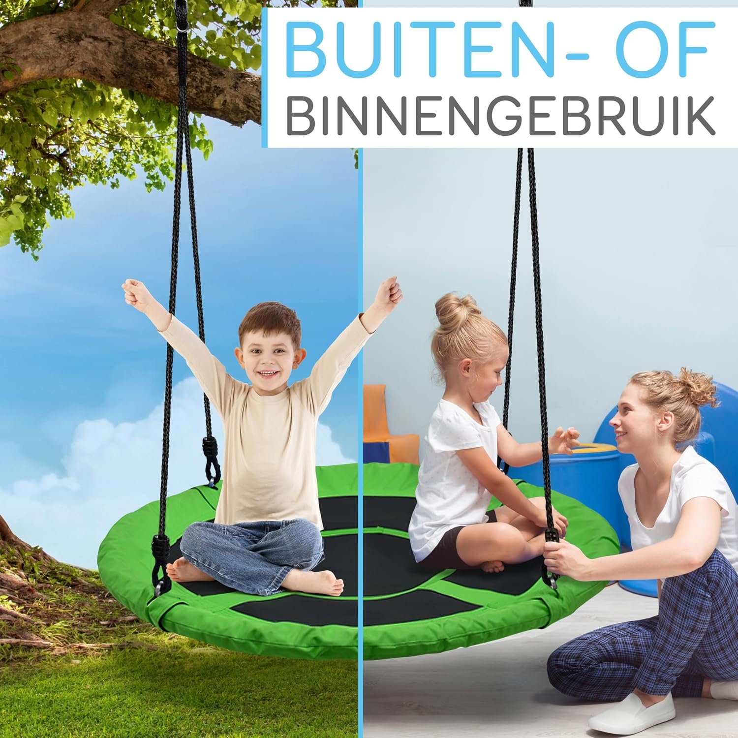 Nestschommel Kinderen Groen 100 cm met Ophangset - 34% Korting
