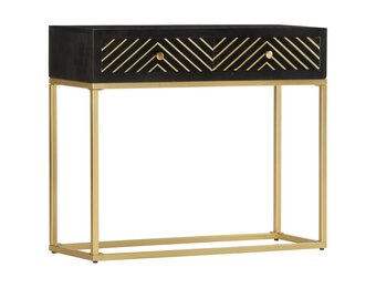 VidaXL Wandtafel Mangohout Zwart/Goud 90x30x75 cm - 34% Korting