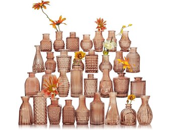 Glazen Vaas Set 32 Stuks - Amber, Vintage Look - 34% Korting!